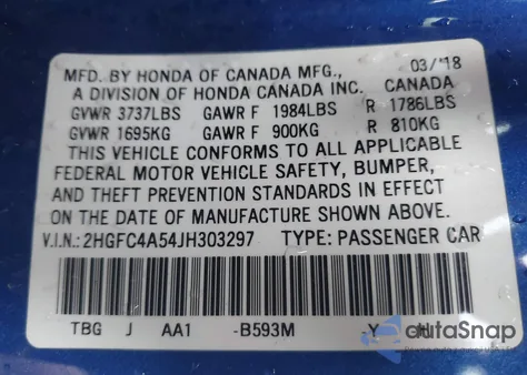 2018 Honda Civic Lx из США, поврежденный, VIN 2HGFC4A54JH303297